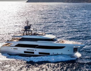Luxury yacht Navetta 33 during speed in the ocean